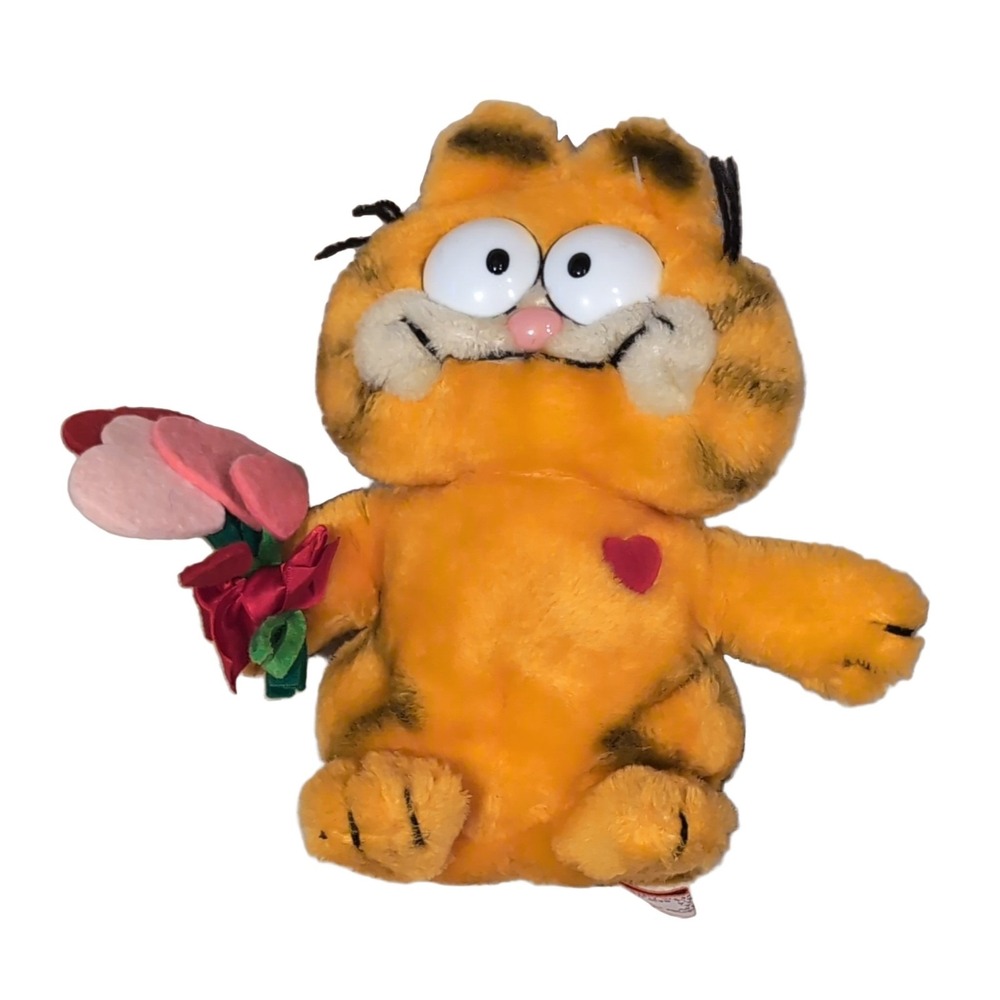 Garfield Plush Toy Valentine's Day Holding Flowers Red Heart